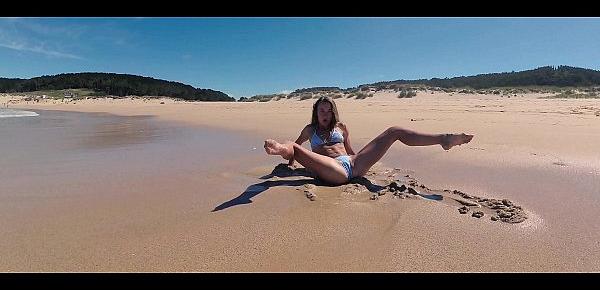  TRAVEL SHOW ASS DRIVER - Ferrol. Sasha Вikeyeva in a bikini on beautiful Spanish Doninos beach